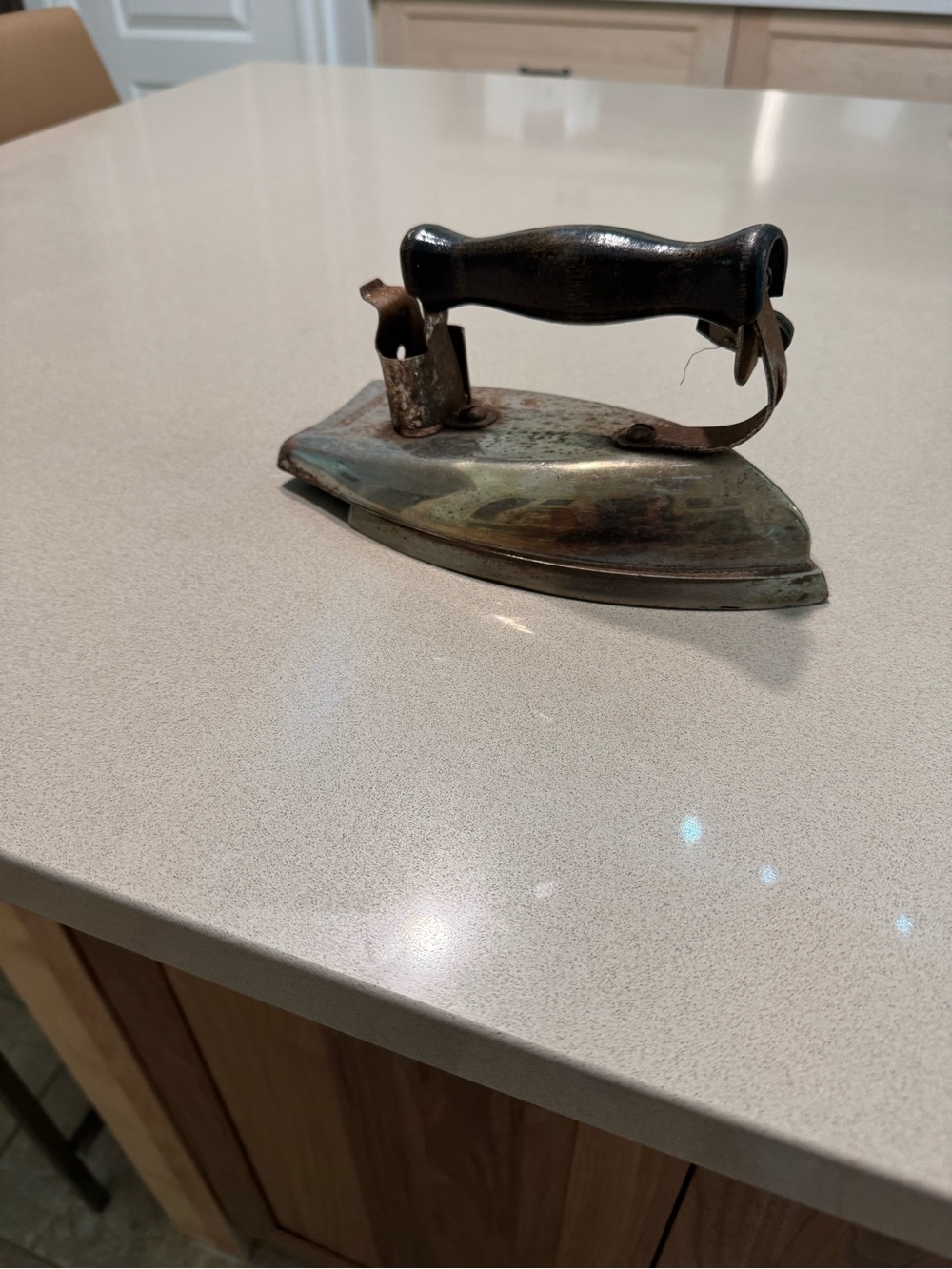 Vintage Metal Clothes Iron with Black Handle